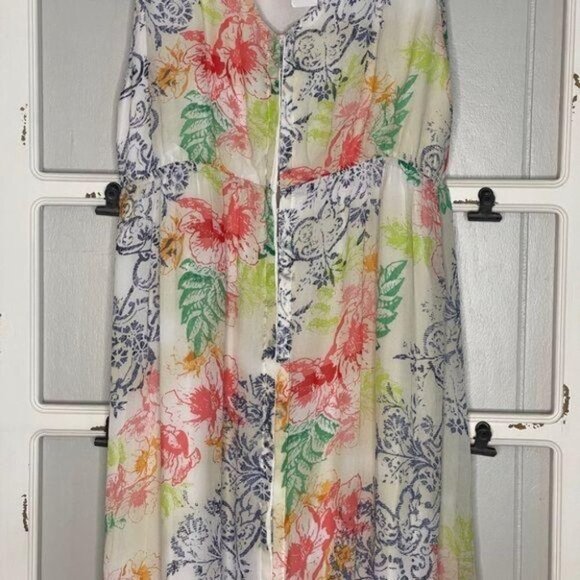 La Made Colorful Floral Chiffon Maxi Dress Sz Sm - Picture 5 of 10